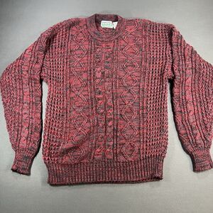 Classic Timber Trail Cable Knit Sweater Mens MED Red Black Crewneck Acrylic